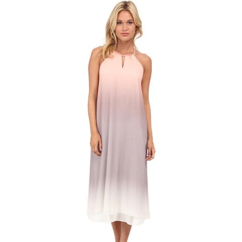 NEW Catherine Malandrino chiffon ombre slip midi trapeze dress w pockets XS grey